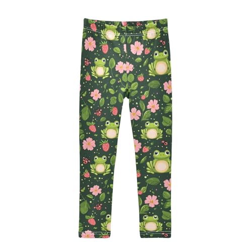 Wusikd Frogs Ladybugs Girls' Leggings Toddler Doodles Pink Strawberry Kids Yoga Pants Dance Active Tights 4T