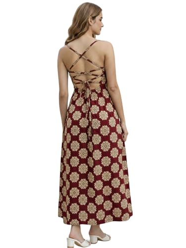 Image of Aahwan White Printed Round Neck Sleeveless Backless Long Indo Western Fusion Dress for Women's & Girl's