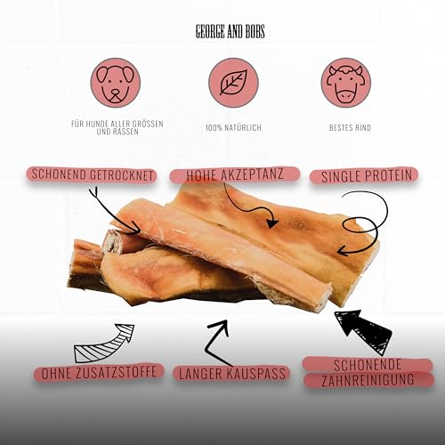 George & Bobs Rinderkopfhaut 5x1000g | 5000g – Aromatischer Naturkausnack für Hunde – Schonend luftgetrocknet – Verschiedene Größen für mittellangen Kauspaß