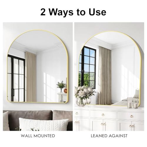 Image of BONEWEI Arched Wall Mirror,36x40 inch Gold Arched Mirror Bathroom,Vanity Mirror for Over Sink Metal Frame,Tempered Glass Arch Mirrors for Bedroom,Entryway,Living Room,Home Decor Shatter-Proof