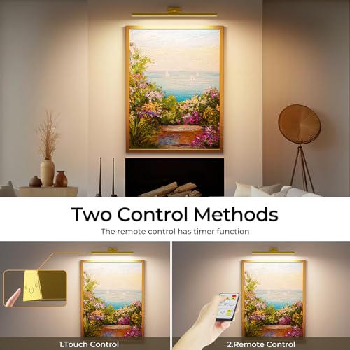 Image of Afyuol Picture Lights for Wall, Battery Operated Picture Light 24in Gallery Light for Paintings CCT Dimmable Recharging Battery Wall Light with Remote Control for Living Room Gallery Dartboard