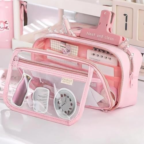 Image of Storio Pencil Box Pouch for School Kids Girls & Boys Aesthetic | Cute Stationary Compass Box Case Organiser | Transparent Pencil Case 8 Layers