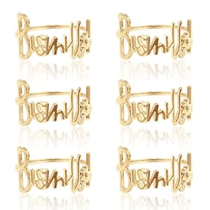 Servetringen 6 stuks Bismillah letters metalen servetringen set alfabet servetgespen houder tafeldecoratie voor bruiloft, feest, Kerstmis, Thanksgiving (goud)