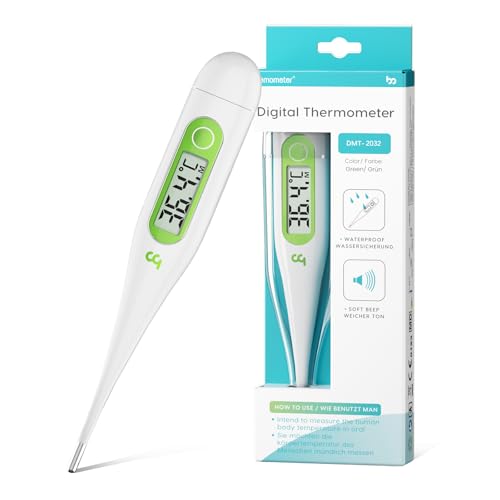 Thermomètre Numérique pour Bébé et Adults, Thermometre Fièvre Médical, Rapide et Précis, Signal Acoustique, Commutable ℃/℉, Vert