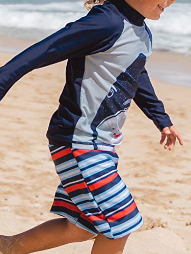Miyang Boys Swimsuit Rash Guard Toddler Kids Long Sleeve Shark Two Piece Striped Dark Blue Tag Size 7T=6-7 Years #TOP2