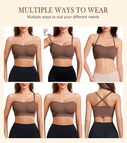 Image of Strapless Bra for Women Seamless Non-Slip Padded Bandeau Bra Wireless Push Up Tube Top Bralette
