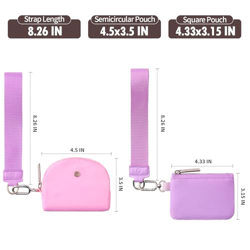 Image of Keychain Wallet Mini Zip Around Wristlet Wallets for Women Detachable Dual Pouch Wristlet Portable Coin Purse Small Wallets With RFID Blocking (Purple & Pink)