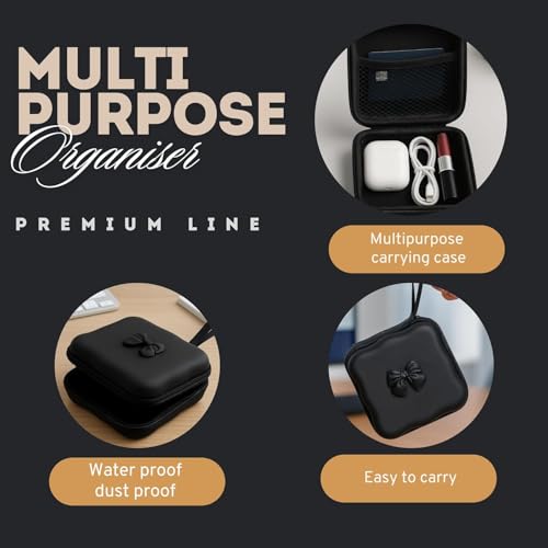 Image of Cute Earbud Case Black Bow Storage Case | Portable Protective Organizer for Earphones, AirPods, Charger, Credit Cards, Cosmetics,Earbud, Earpieces, SD Memory Card, & Small Accessories