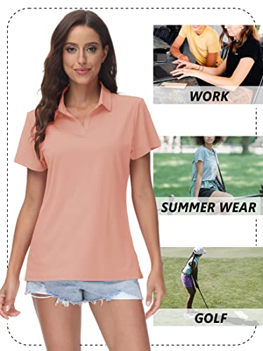 Image of TACVASEN Women's V-Neck Polo Shirts UPF 50+ Short Sleeve Sun Protection Quick Dry Golf Polos Collared Shirt