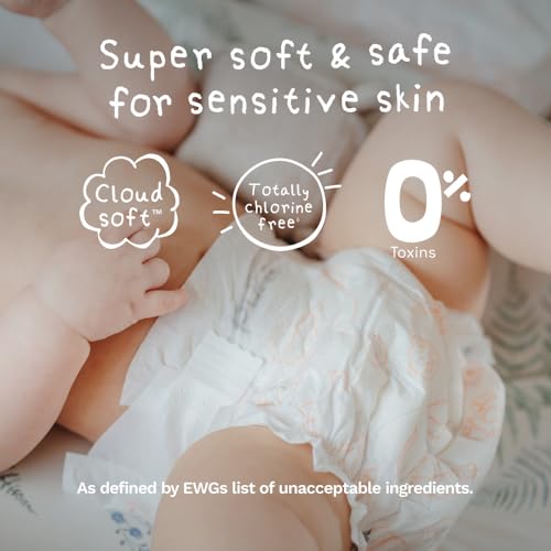 Image of Pura Baby Diapers Size 3-64 Count, 16-28lbs, 12hr Leak Protection, Soft & Gentle Diapers for Hypoallergenic & Sensitive Baby Skin, Toxin-Free*, Organic Cotton, Blowout Blocker, New Size Guide