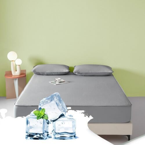 Cooling Mattress Pad, Fast Cooling Sleeping Mattress Deep Pockets Fitted Sheets for Bed,Summer Super Soft Mattress Protector with Bed Cooling System,47x78Inch Gray
