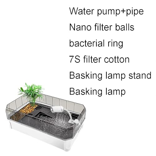 Acuario de tanque de tortugas extragrande con solárium, 5 áreas, filtro de algodón, plantas de plataforma, fácil de limpiar y cambiar el agua para tomar el sol, alimentar, criar, hibernar