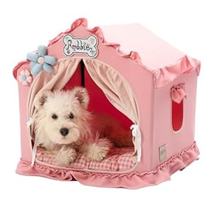 Jiupety Indoor Dog House with Frame, Cute Dog Tent Bed with Cover Cave, Breathable, Washable, and Foldable House, Suitable for 10-20 Lb Puppy and Cats, Medium (17″×17″×17″), Pink