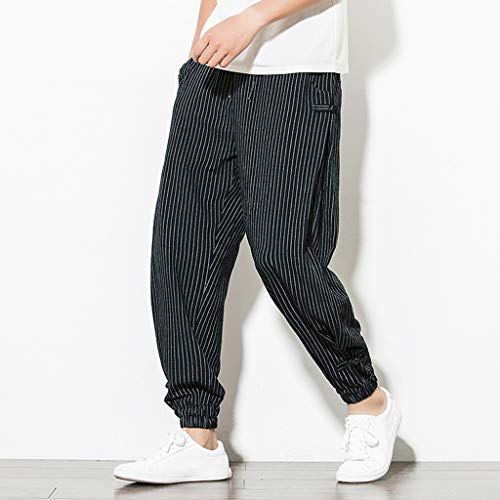 LISTHA Striped Harem Pants Men Casual Jogger Fitness Trousers Linen Loose Pocket - Thumbnail 5