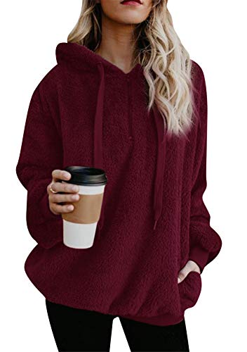 EFOFEI Mujer Invierno Cálido Suave Jersey Suave Felpa De Felpa De Forro Polar Manga Larga Sudadera con Capucha Oversize Borgoña XL