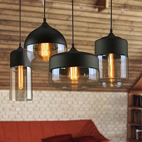Lámpara colgante de vidrio ámbar E26 esférica moderna para comedor 5