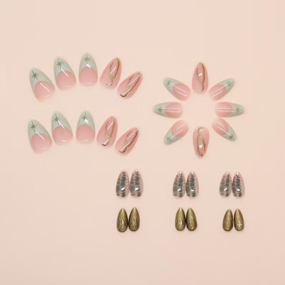 Tressora Pink French Tip Press on Nails Short Almond Fake Nails - Image 3