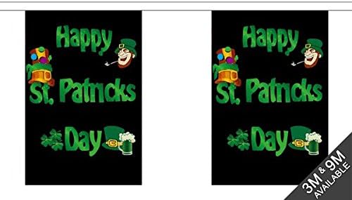 Flagtex Happy St Patrick's Day (Black) Fabric Bunting, 3m with 10 Flags, Fabric for Indoor & Outdoor Use