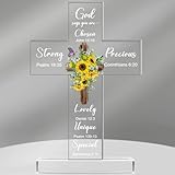 Chunful Acrylic Christian Jesus Gift for Women Men Acrylic Standing Cross Religious Inspirational Gifts with Bible Verse and Prayers Sunflower Cross for Friends Mom Wife Colleague(Sunflower Style)