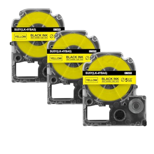 3x Su11y����\�ȔM���k�`���[�u���x���e�[�vLK-6YBA11�u���b�N�C�G���[�e�[�v�̃��x�����[�N�V�X�e���p���x���t���@LW300�ƌ݊���(3PK Black on Yellow)