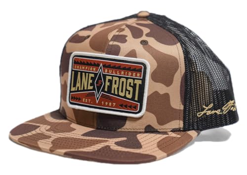 Image of Lane Frost Flat 6-Panel Western Trucker Hats for Men & Women | Flat Bill, Structured 6-Panel, Mesh Trucker Back, Adjustable Snapback, Western Style, One Size Fits Most, Rodeo Inspired Cap
