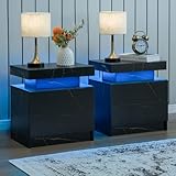 i-aplus LED Nightstand LED Bedside Table with 2 Drawers, Wooden Cabinet Unit with LED Lights for Bedroom, End Table Side Table for Bedroom Living Room…