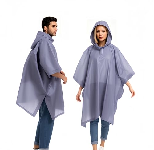 YingErTool Lot de 2 ponchos de pluie imperméables, légers et réutilisables avec capuche, poncho d'urgence portable pour hommes, femmes, adultes, famille, randonnée, cyclisme, camping, gris, taille