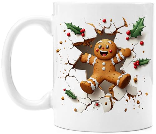 Albrayst Tasse de Noël en céramique de 325 ml – Design double face pour la joie des vacances, imprimé pain d'épice festif, idéal pour le cacao chaud, le café, le thé (8,1 cm de large x 9,4 cm de haut)