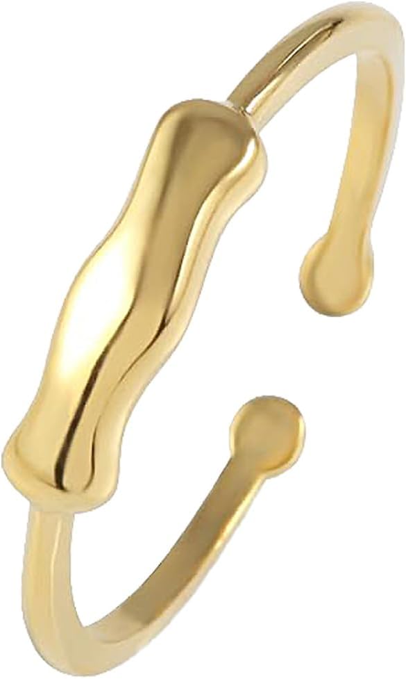 MUSTHAVE 18K Gold Plated Texture Ring, Open Ring, Stack Ring, Lightweight, Yellow Color, Fashion Jewelry for lady, Hammered