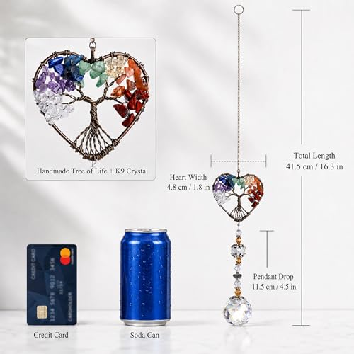Image of Tree of Life Heart Crystal Ball Prism Suncatcher Pendant Decor