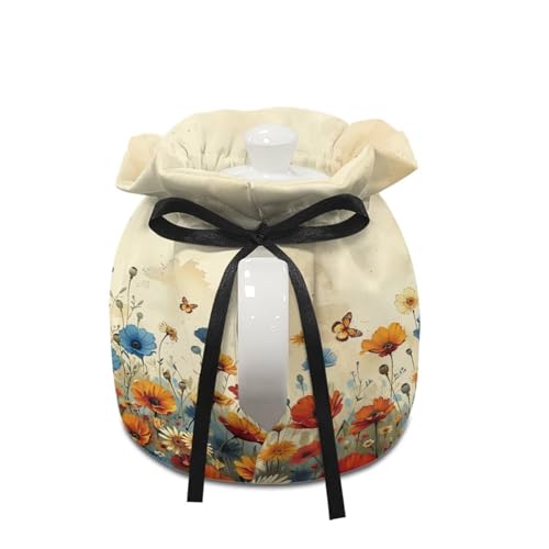 Image of Floral Butterfly Print Tea Cozy Insulation Kitchen Accessory Tea Cozies Covers Kitchen Home Decorative Teapot Cozy for Keeping Warm Kettle Dust Cover