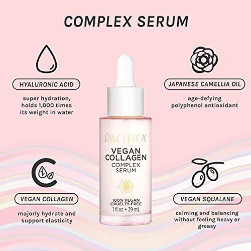 Pacifica Beauty Vegan Collagen Complex Serum, Hyaluronic Acid, Hydrating & Moisturizing For Aging And Dry Skin, 100% Vegan & Cruelty Free, Sulfate, Silicone + Paraben Free #TOP1