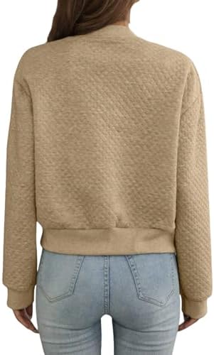 Womens Bomber Jacket Full Zip Casual Stand Collar Cropped Coat Lightweight Trendy Fall Varsity Jackets Outerwear