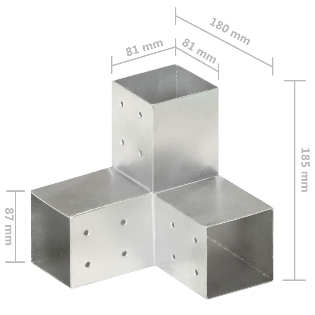 Conector de postes en forma de Y de metal galvanizado para vigas de madera de 81 x 81 mm, elemento de conexión de 3 vías para postes de vallas, travesaños, travesaños, puntales, fijación