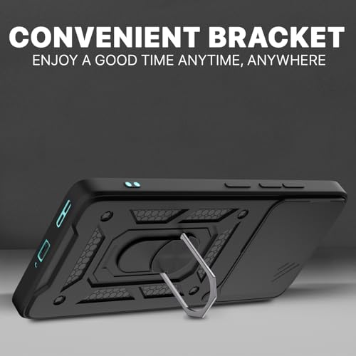 Image of Pikkme Back Cover for Motorola Moto Edge 60 Pro 5G | 360 Protection Case | Sliding Camera Shield Cover & Ring Holder Stand D10 Tough Armor Bumper Case (Black)