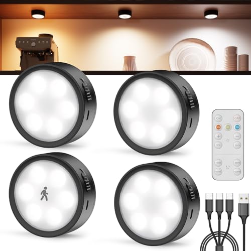 USB Aufladbar LED Spot mit Akku, 2400mAh Wiederaufladbar Kabellos Vitrinenbeleuchtung mit Fernbedienung und Timer Magnetisch Unterbauleuchte Küche LED Rund Spot Batterie für Schrank Regal Klebelampe