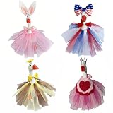 7 Inch Desk Goose Outfits, 4 Pack Desk Geese Costumes Tutu Dress for Valentine's Day Easter 4th of July, Spring Festive Desktop Magnetic Goose Statue Clothes, Holiday Party Photo Prop Home Table Decor
