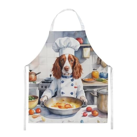 Caroline's Treasures Welsh Springer Spaniel The Chef Apron Cooking Kitchen Server Baking Crafts Gardening for Adult Women Men, Unisex, Large, Multicolor