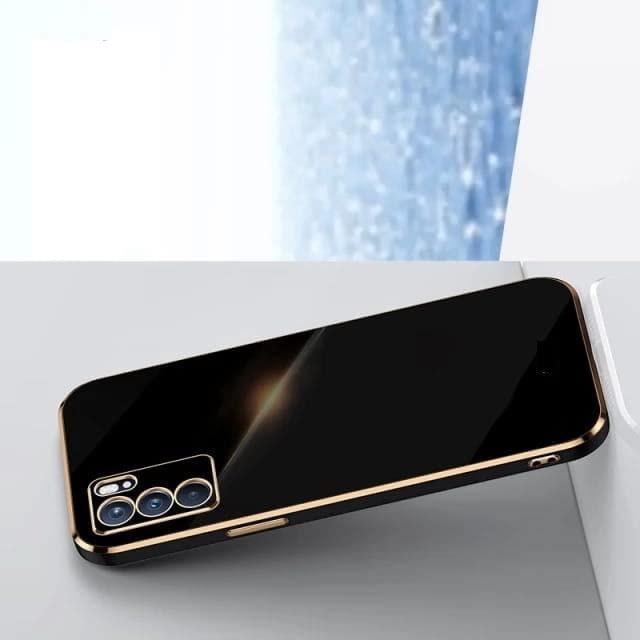 Image of Apurb Store for Oppo Reno 6 Pro 5G Plating Square Gold Frame Phone Case Luxury Soft Silicone Back Cover (for Oppo Reno 6 Pro 5G, Black)
