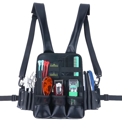 STYLANCE Bolsa para cabeleireiro tipo tesoura, bolsa de couro, colete de couro, colete de barbeiro, ferramentas de corte de cabelo e tesouras de cabeleireiro, 33 x 24 cm