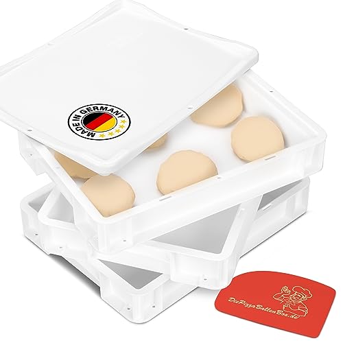 RoyalFay® Pizzaballenbox 3er Set – Made in Germany – Gärbox 30x40x8 cm mit 1 Deckel – lebensmittelechte & BPA-freie Teigbox für Pizzateigballen – stapelbar & robust – (weiß)