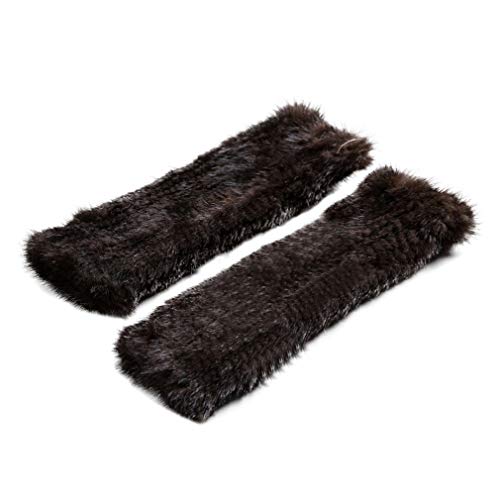 Fur Story Women's Knitted Real Mink Fur Fingerless Gloves Fashion Winter Warm Gloves (Brown-40)
