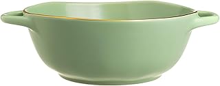 RISHORI Cuencos de cerámica Coloridos de 10 Pulgadas, Cuencos de Sopa con Doble asa para Pasta, Ensalada, Cereales y Sopa. Apto para microondas y lavavajillas.,Verde