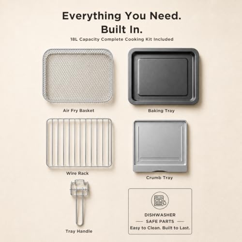 Image of Faber Air Fryer Oven 18L 1500W | Bake Tray, Tray Handle & Crumb Tray | Dishwasher safe removable parts |5 Preset Auto Program|3 Rack Positions | Roast,Fry,Toast,Defrost | FAO FryMax 18 BK
