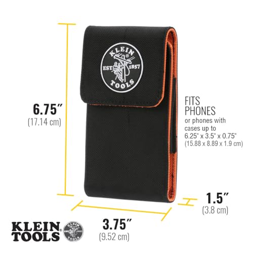 Image of Klein Tools 55468 Phone Holder, X-Large, Fits iPhone, Google, LG, Samsung Phones, With Magnetic Closure and Belt Clip