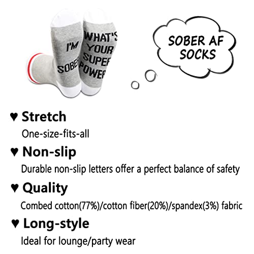 G2TUP 2 Pairs Sober AF Gift I’m Sober What’s Your Superpower Sobriety Socks AA NA Recovery Socks Addiction Recovery Inspirational Gift (I’m Sober)3