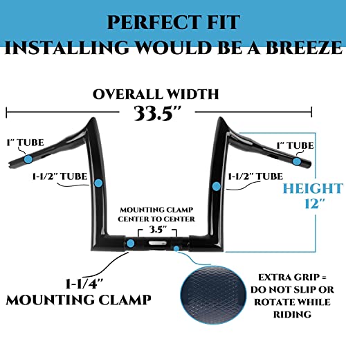 1.5 Inch Handlebars For Harley Davidson For Touring Road Glide Handlebars, Roadking Handlebars, Softail Breakout Handlebars, Fatboy Handlebars, Low Rider Handlebars, Or Dyna Handlebars(12" Black) #TOP3