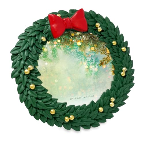 Isaac Jacobs 4x4 Green Wreath Holiday Picture Frame Tabletop&Wall Display