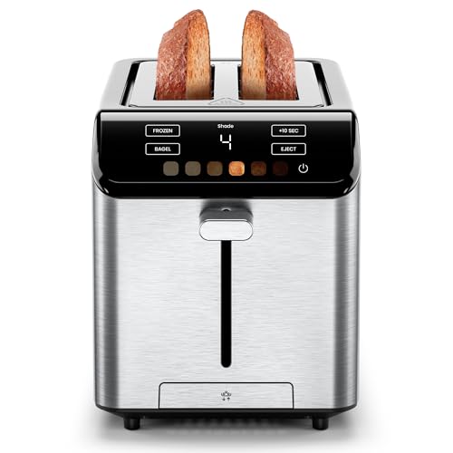 Chefman Smart Touch 2 Slice Digital Toaster, 6 Shade Settings, Touchscreen Controls, Extra-Wide Slots for Thick Breads & Bagels, +10 Seconds, Defrost, Removable Crumb Tray – Stainless Steel
