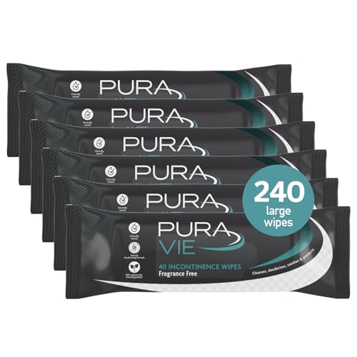 Pura Vie Wet Wipes for Adults 240 Pack - (6 x 40 Pack) - Extra Large Adult Incontinence Wipes